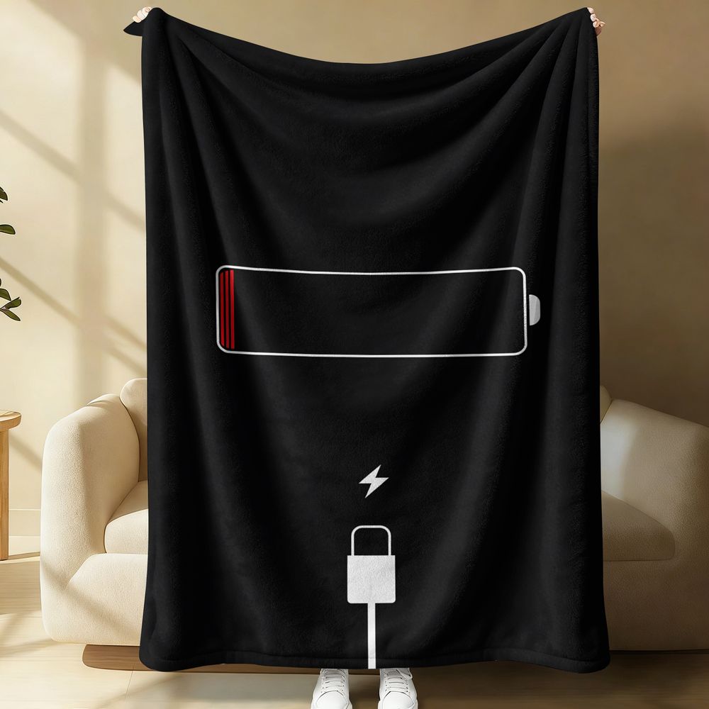 Office Tech Gifts - ผ้าห่มฟลานเนลพิมพ์ลายไอคอนแบตเตอรี่ต่ำสไตล์มินิมอล สำหรับโทรศัพท์มือถือ ของขวัญสำหรับเกมเมอร์ ใช้ได้ทั้งที่ออฟฟิศ โซฟา เตียง