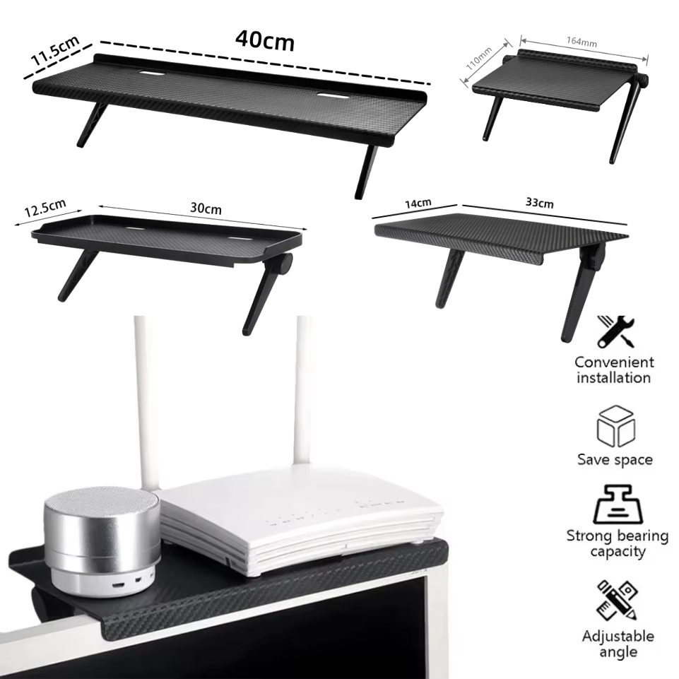 Document Holder Monitor - ชั้นวางทีวี/จอภาพแบบปรับได้ - ชั้นวางประหยัดพื้นที่สากลสําหรับเราเตอร์ กล่องมีเดีย อุปกรณ์เสริมและการจัดการสายเคเบิล