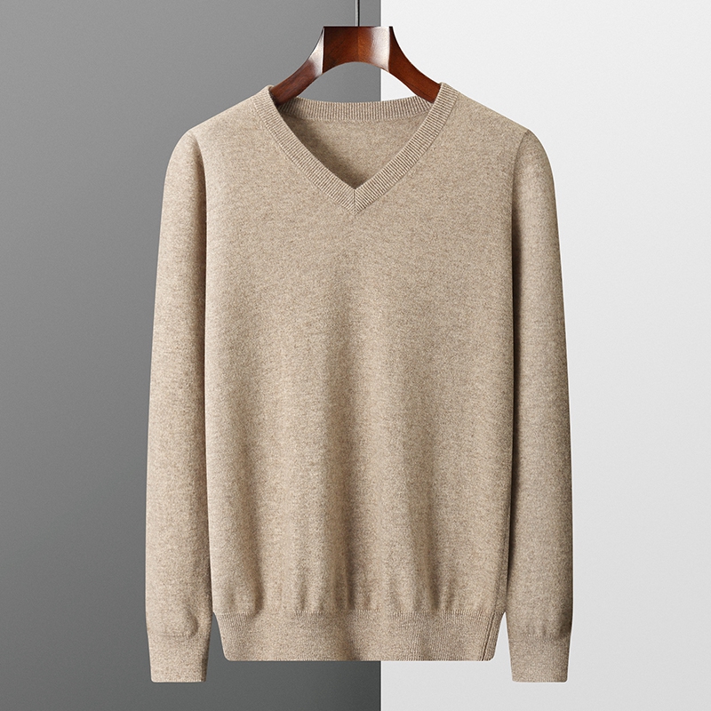 Office High Tech - เสื้อสเวตเตอร์แคชเมียร์ผู้ชายคุณภาพสูงสำหรับฤดูใบไม้ผลิ/ฤดูใบไม้ร่วง คอวี สไตล์ลำลองสำหรับธุรกิจ ผลิตจากแคชเมียร์แพะ 100% เนื้อนุ่มหรูหรา