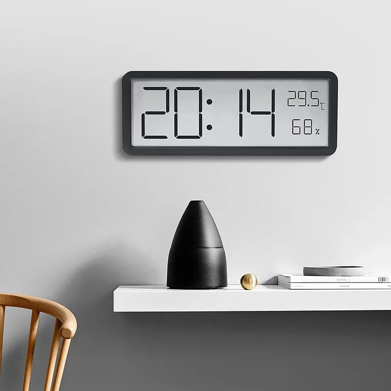 Office Tech Gadgets - หน้าจอ LCD นาฬิกาแขวนผนังดิจิตอล แสดงเวลา อุณหภูมิ ความชื้น