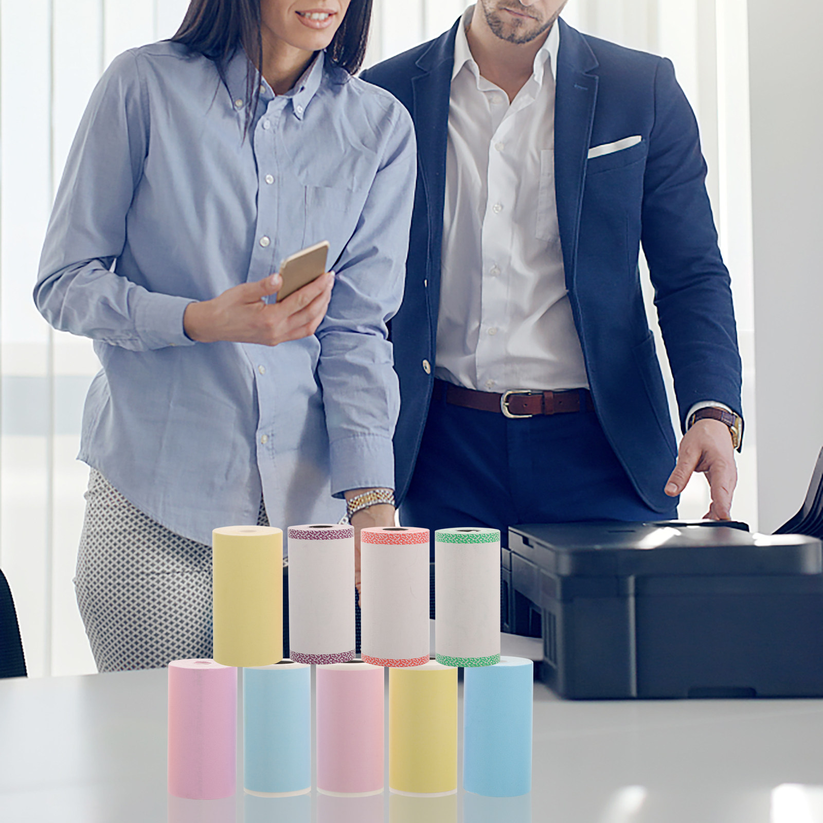 Label Printer Thermal - กระดาษสติกเกอร์สำหรับเครื่องพิมพ์ความร้อน 9 ม้วน สีสันสดใส ติดแน่น ใช้สำหรับงานบ้าน